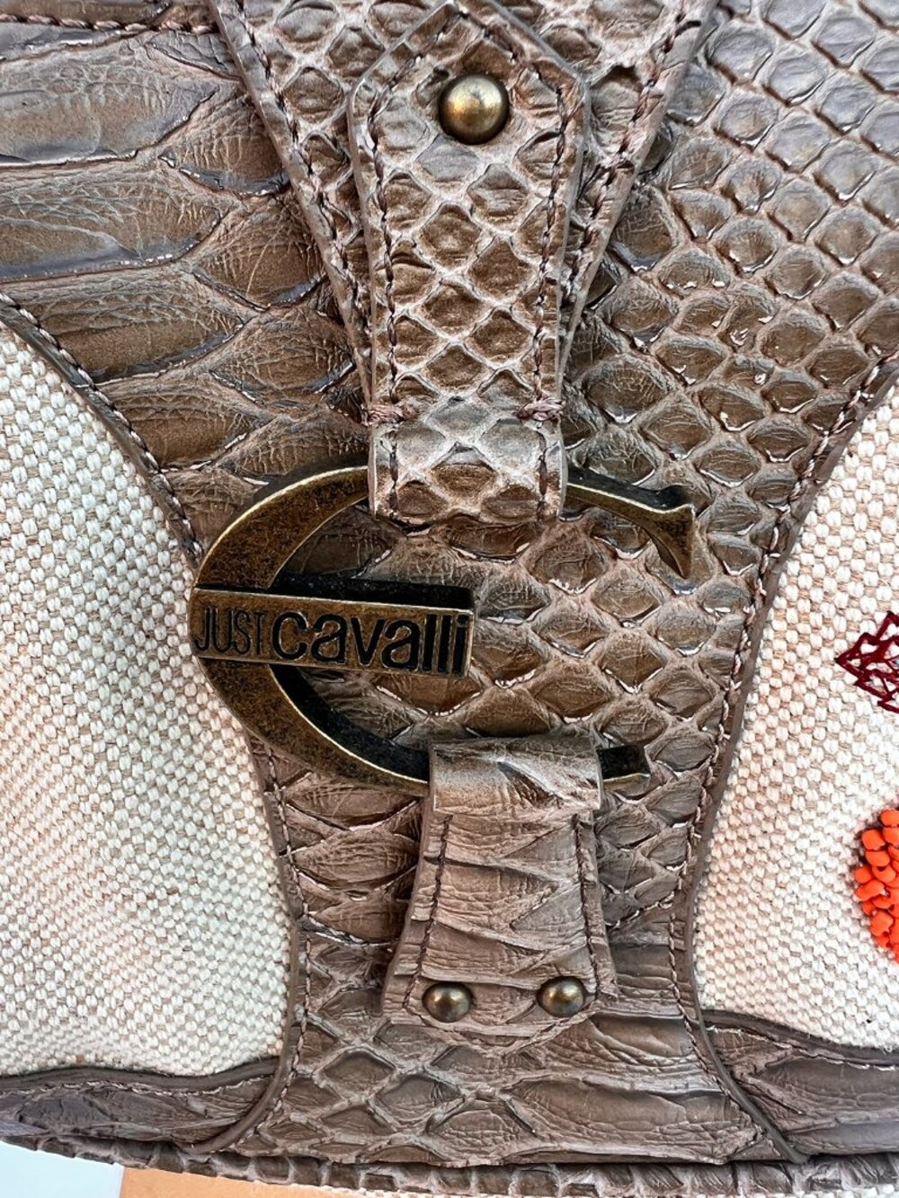 Just Cavalli Y2K Boho Beaded Canvas Shoulder Baguette Bag Dustbag - Picture 5 of 14